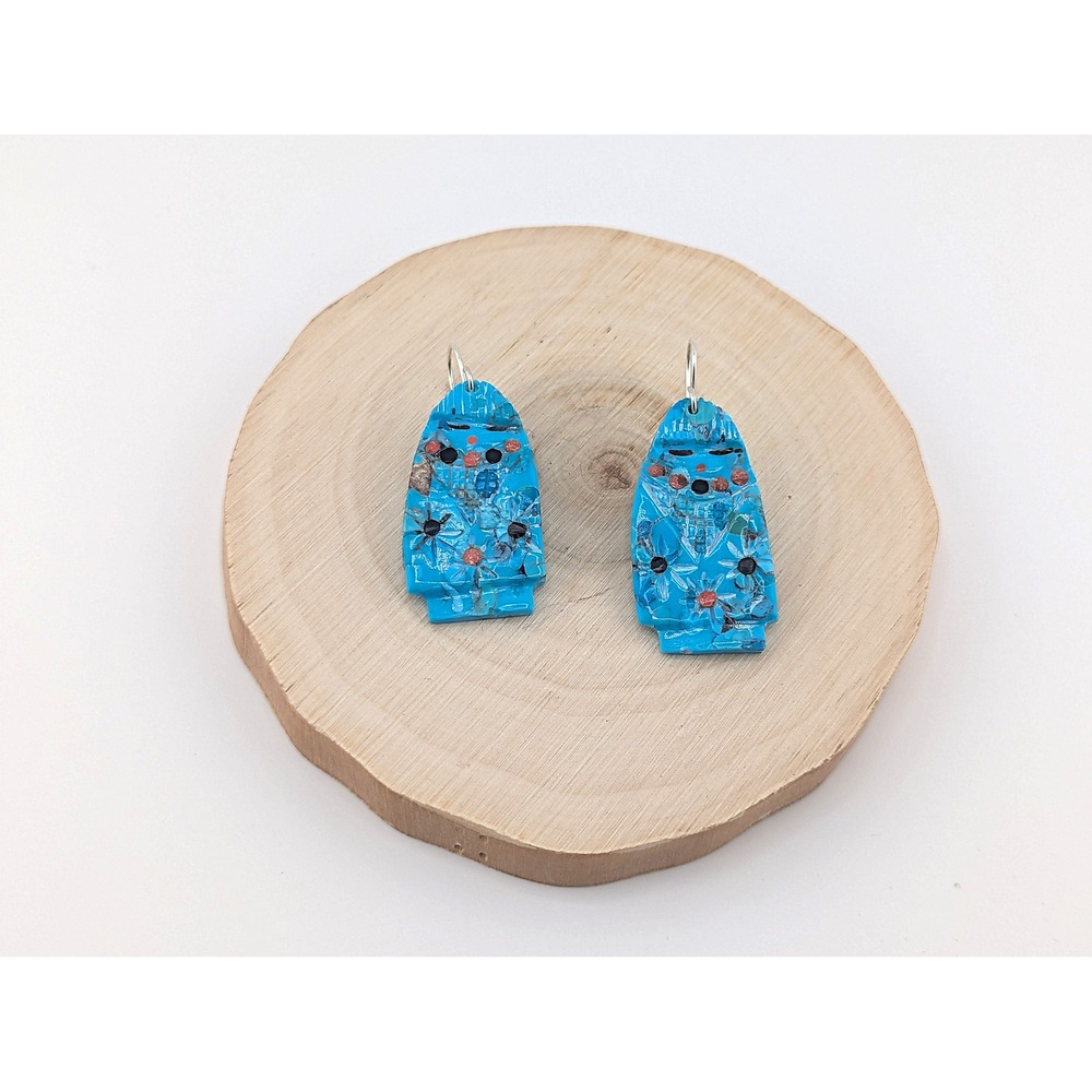 Navajo Dangle Earrings‎ Hand cut Native American Green Turquoise Slab Jewelry ** - Picture 8 of 11